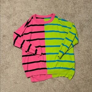 Vibrant Pink and Green Striped Sweater